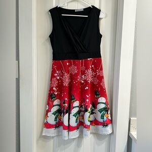 Festive Snowman Woman’s Dress - Black and Red